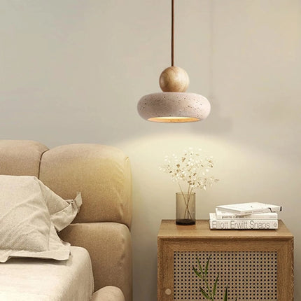 Lampa wisząca LED z drewna i betonu, emitująca ciepłe światło, o nowoczesnym minimalistycznym design 7