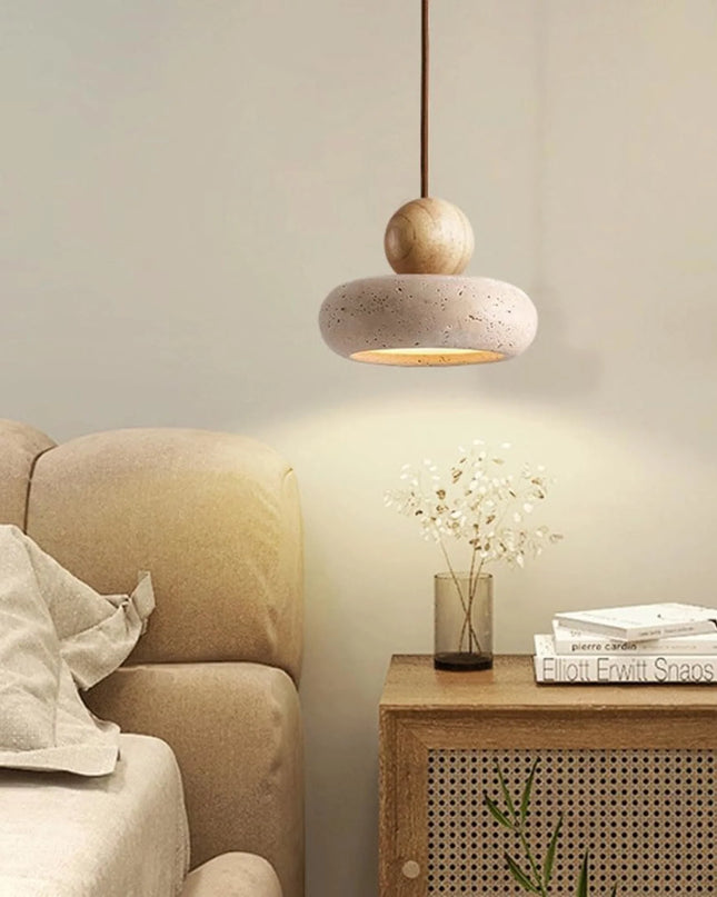 Lampa wisząca LED z drewna i betonu, emitująca ciepłe światło, o nowoczesnym minimalistycznym design 7
