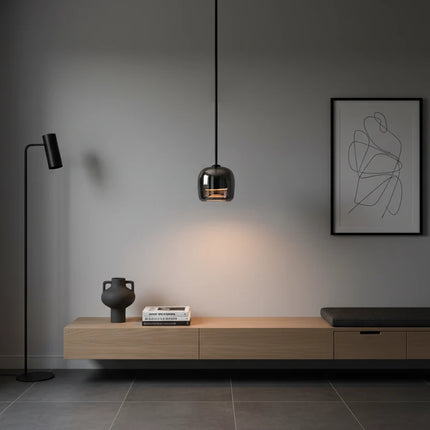 Lampa wisząca LED z dymionym szkłem, o średnicy 16 cm, idealna do salonu lub nad stół 2