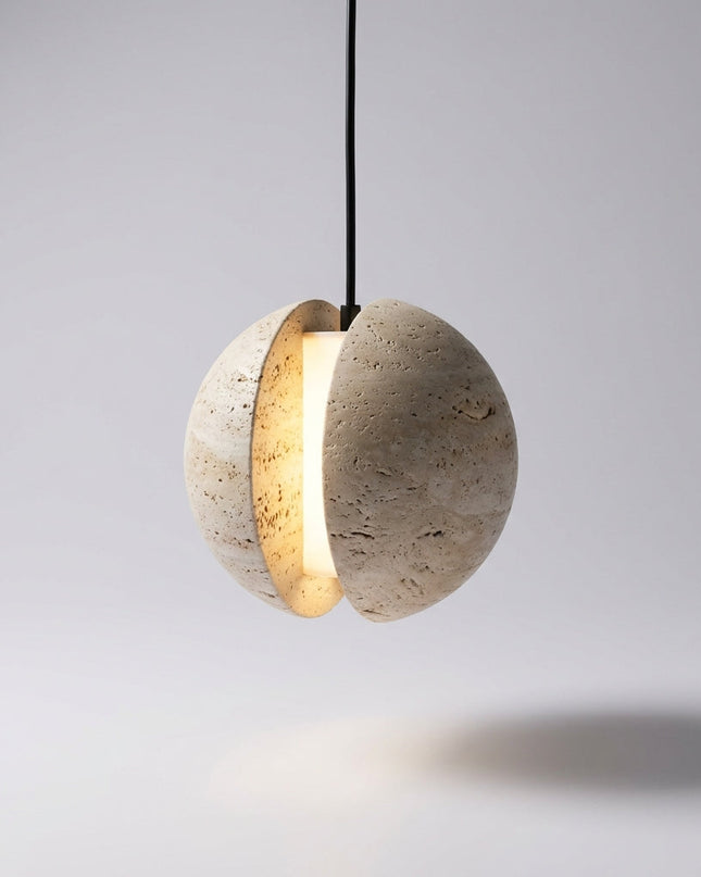 Lampa wisząca LED o kompaktowej kulistej konstrukcji z powierzchnią imitującą kamień, idealna do nowoczes 0