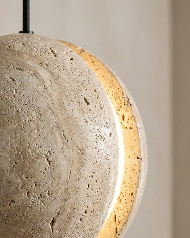 Lampa wisząca LED o kompaktowej kulistej konstrukcji z powierzchnią imitującą kamień, idealna do nowoczes 3