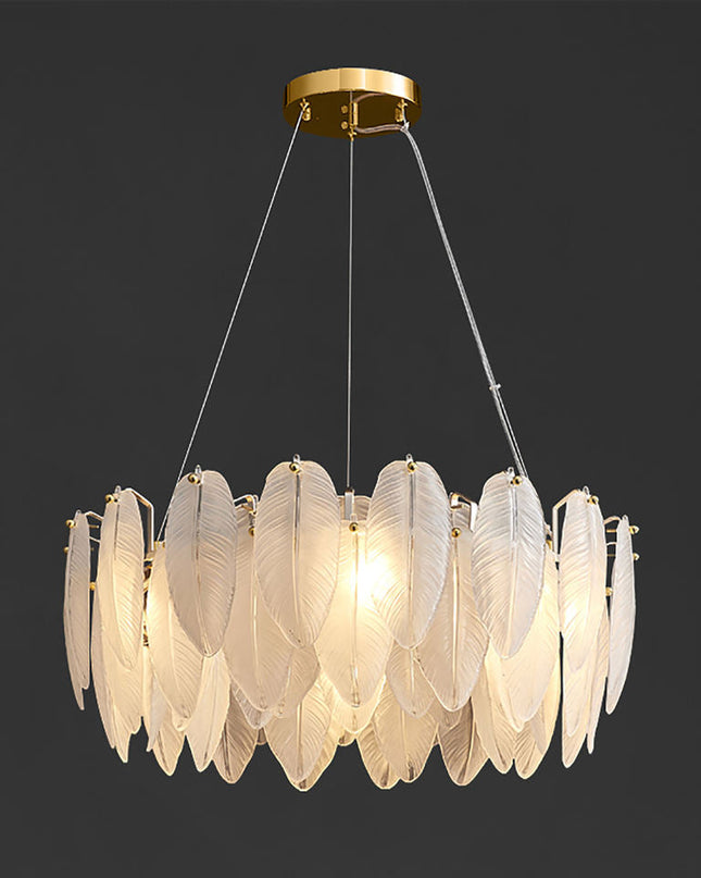 Lampa Wisząca LED z Szklanymi Piórami – Nowoczesny Żyrandol do Salonu w Stylu Nordyckim 2