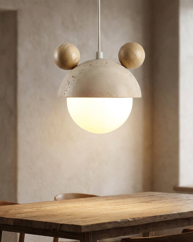Lampa wisząca LED z trawertynowym wykończeniem, emitująca ciepłe światło, idealna do salon 1