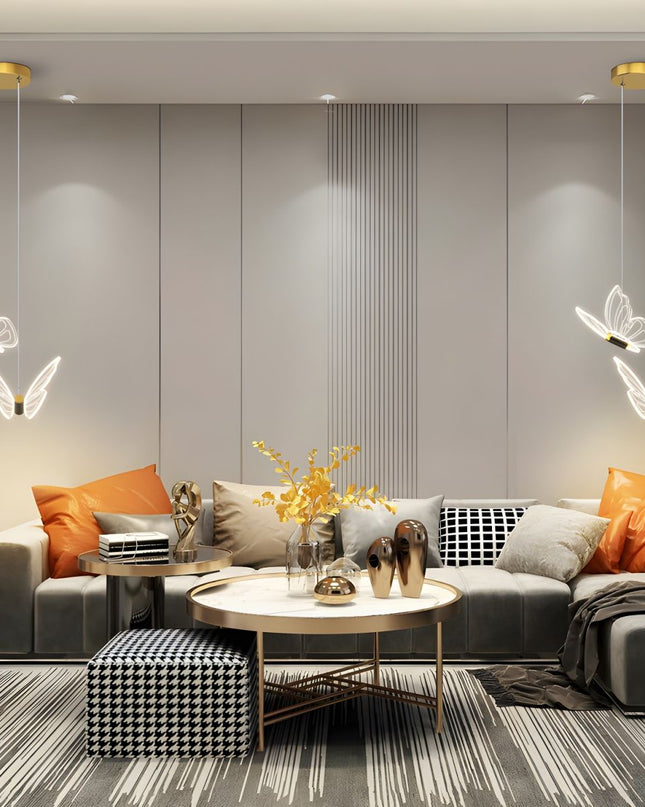 Lampa Wisząca Motyl, Regulowana Elegancka Lampa do Salonów, Nowoczesny Żyrandol z Przezroczystymi Elementami 3