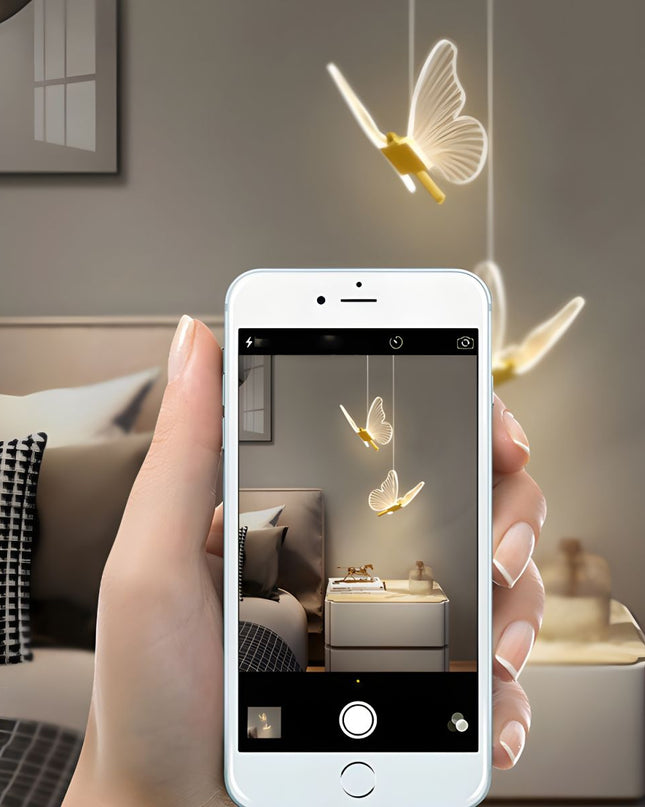 Lampa Wisząca Motyl, Regulowana Elegancka Lampa do Salonów, Nowoczesny Żyrandol z Przezroczystymi Elementami 5