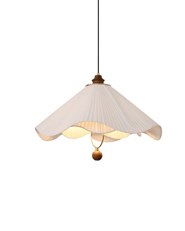 Lampa Wisząca Regulowana z Tkaniny i Drewna do Salonu – Stylowy Żyrandol Nad Stół, Miękki Biały Abażur 0