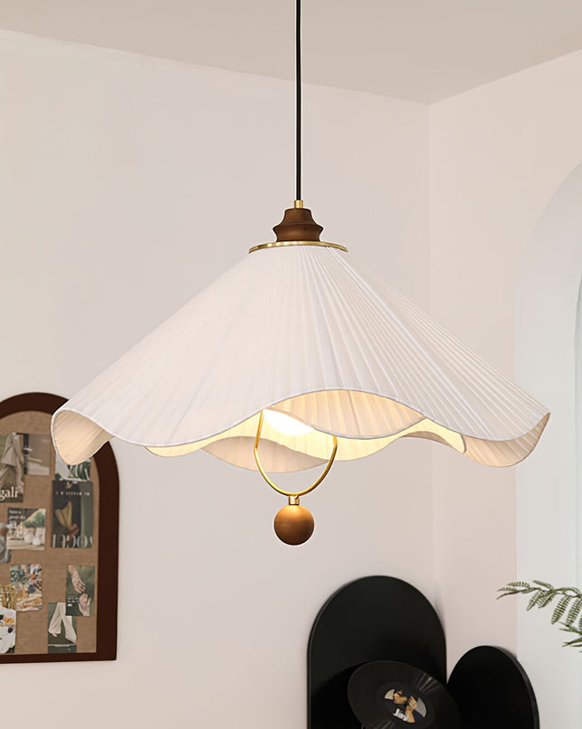 Lampa Wisząca Regulowana z Tkaniny i Drewna do Salonu – Stylowy Żyrandol Nad Stół, Miękki Biały Abażur 4