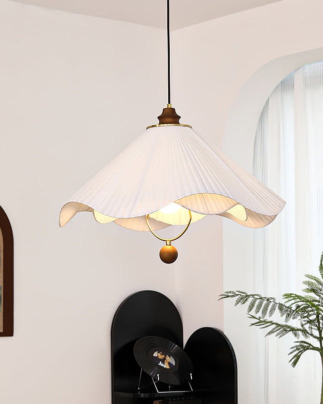 Lampa Wisząca Regulowana z Tkaniny i Drewna do Salonu – Stylowy Żyrandol Nad Stół, Miękki Biały Abażur 6