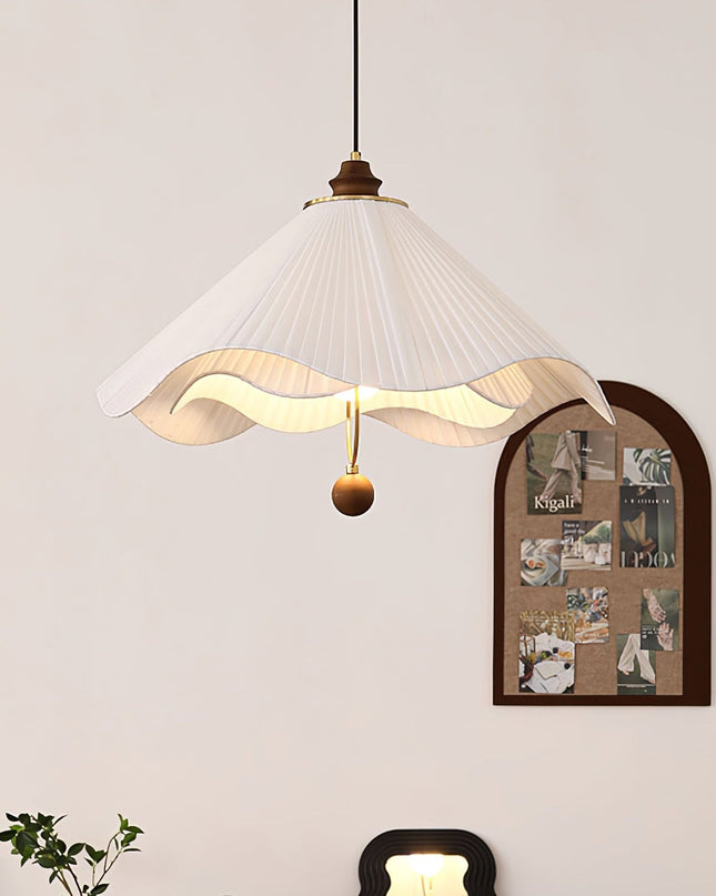 Lampa Wisząca Regulowana z Tkaniny i Drewna do Salonu – Stylowy Żyrandol Nad Stół, Miękki Biały Abażur 7