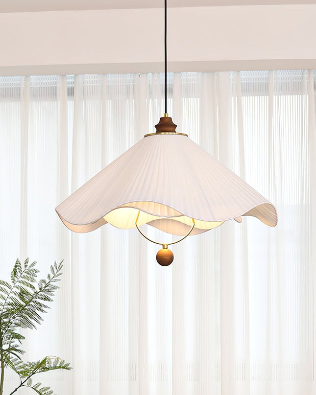 Lampa Wisząca Regulowana z Tkaniny i Drewna do Salonu – Stylowy Żyrandol Nad Stół, Miękki Biały Abażur 8