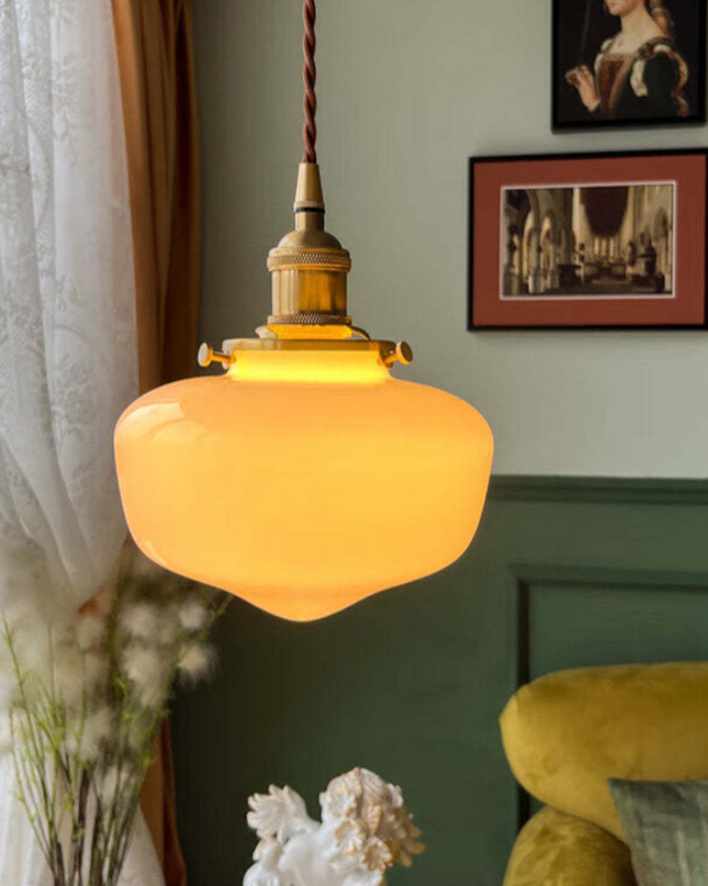 Lampa Wisząca Retro z Mosiądzu i Szkła – Klasyczny Żyrandol do Salonu, Regulowana Wysokość, Elegancki Design 2