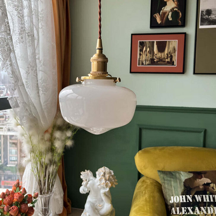 Lampa Wisząca Retro z Mosiądzu i Szkła – Klasyczny Żyrandol do Salonu, Regulowana Wysokość, Elegancki Design 5