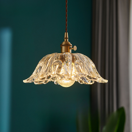 Lampa Wisząca Szklana Kwiatowa z Miedzią – Elegancka Dekoracja Wnętrz 1