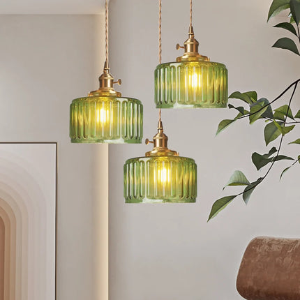 Lampa wisząca szklana w zielonym kolorze z regulowanym zawieszeniem, w stylu vintage, idealna do dekor 1