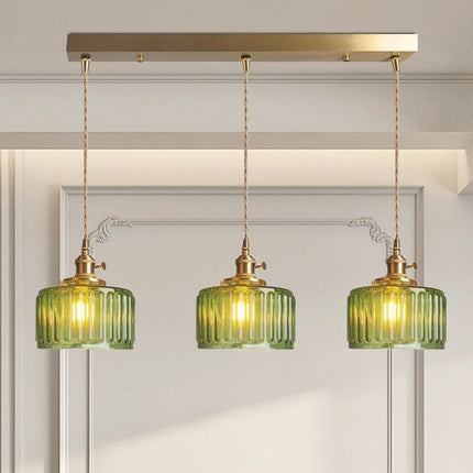 Lampa wisząca szklana w zielonym kolorze z regulowanym zawieszeniem, w stylu vintage, idealna do dekor 2