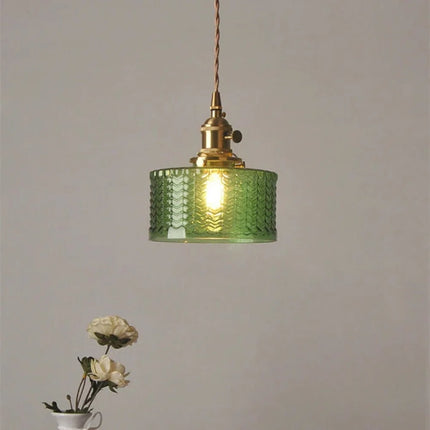 Lampa wisząca szklana w zielonym kolorze z regulowanym zawieszeniem, w stylu vintage, idealna do dekor 3