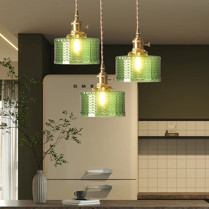Lampa wisząca szklana w zielonym kolorze z regulowanym zawieszeniem, w stylu vintage, idealna do dekor 4