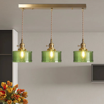 Lampa wisząca szklana w zielonym kolorze z regulowanym zawieszeniem, w stylu vintage, idealna do dekor 5