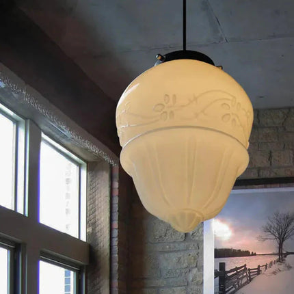Lampa Wisząca Vintage z Geometrycznym Słoikiem z Białego Szkła – Elegancki Akcent do Wnętrz 2