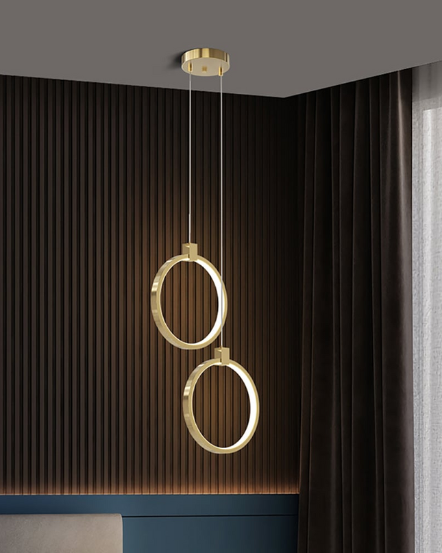 Lampa Wisząca z 2 Punktami w Kształcie Koła – Złoty Mosiądz, Nowoczesny Design 0