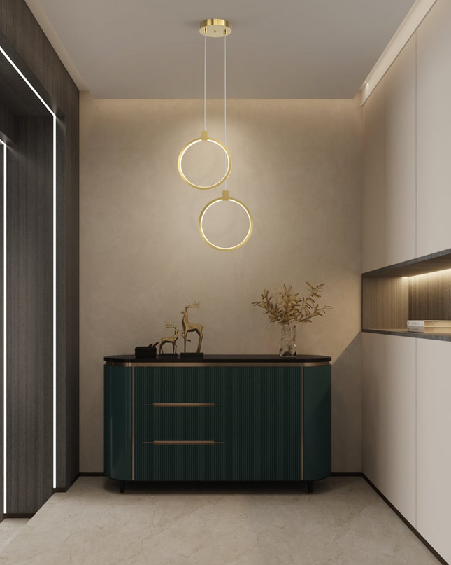 Lampa Wisząca z 2 Punktami w Kształcie Koła – Złoty Mosiądz, Nowoczesny Design 1