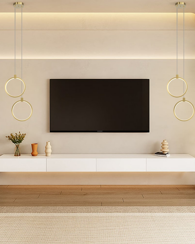 Lampa Wisząca z 2 Punktami w Kształcie Koła – Złoty Mosiądz, Nowoczesny Design 2