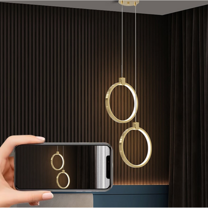 Lampa Wisząca z 2 Punktami w Kształcie Koła – Złoty Mosiądz, Nowoczesny Design 4