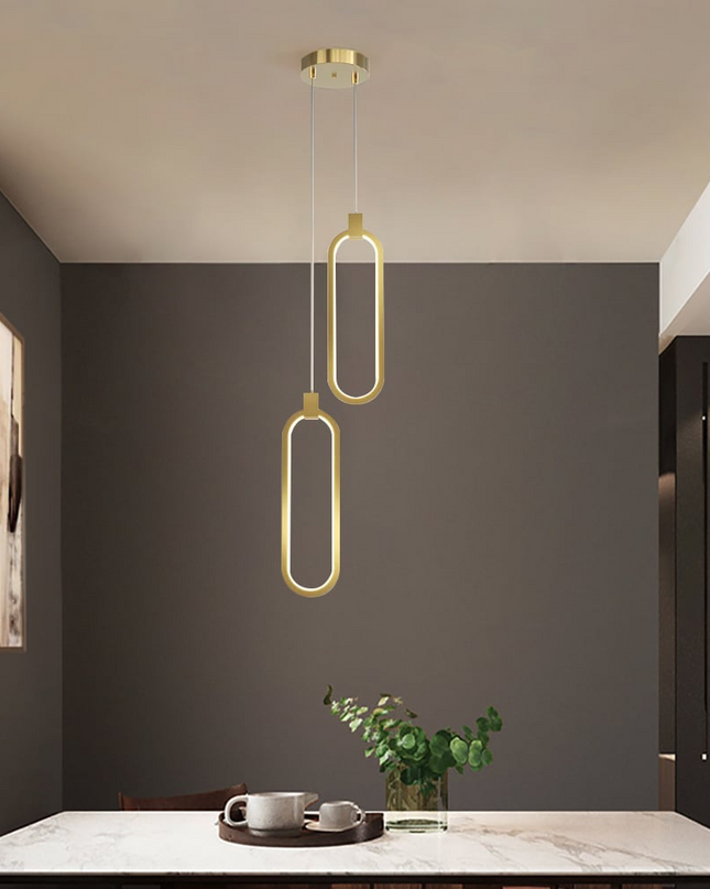 Lampa Wisząca z 2 Punktami w Kształcie Koła – Złoty Mosiądz, Nowoczesny Design 6