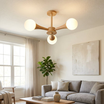 Lampa wisząca z drewna i szkła o średnicy 40 cm, idealna do nowoczesnego salonu i jadalni 1