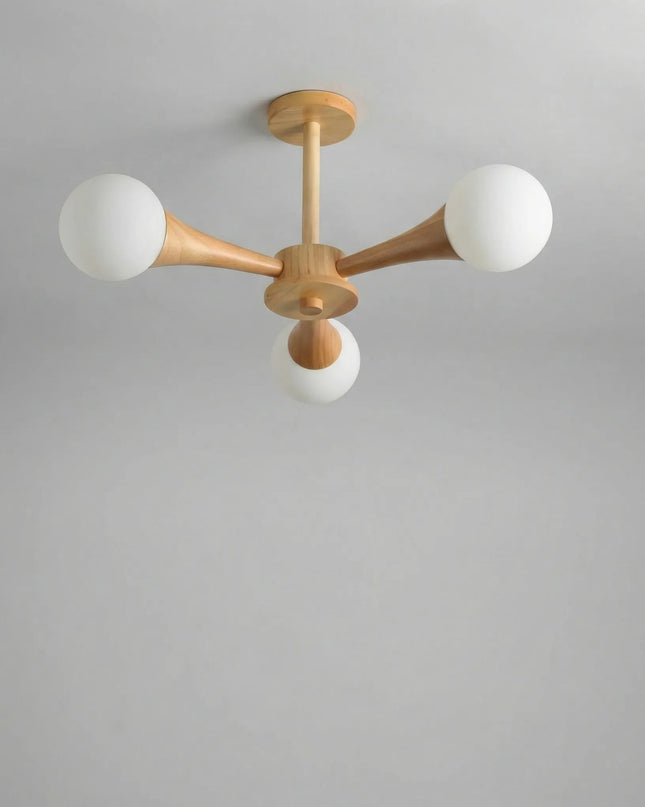 Lampa wisząca z drewna i szkła o średnicy 40 cm, idealna do nowoczesnego salonu i jadalni 2