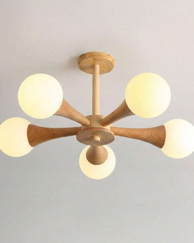 Lampa wisząca z drewna i szkła o średnicy 40 cm, idealna do nowoczesnego salonu i jadalni 5