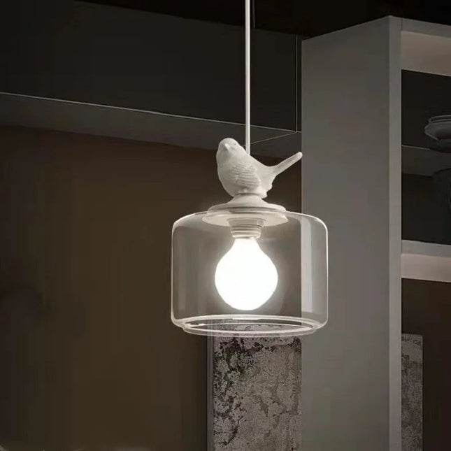 Lampa wisząca z LED i szklanym kloszem z detalem ptaków, nowoczesne oświetlenie do salon 3