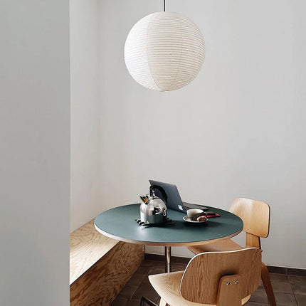 Lampa wisząca z prążkowanym kloszem z papieru ryżowego, minimalistyczne oświetlenie do kuch 6