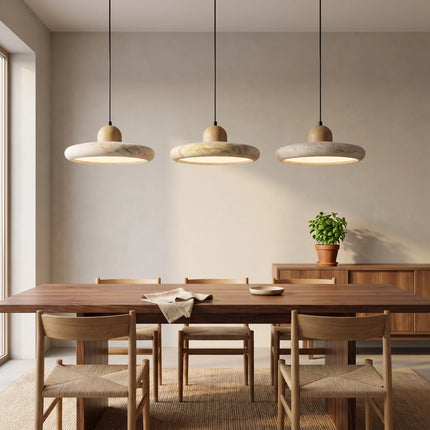 Lampa wisząca z trawertynu i drewna, dimmable LED, styl Wabi-Sabi, 28W, ideal 4