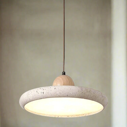 Lampa wisząca z trawertynu i drewna, dimmable LED, styl Wabi-Sabi, 28W, ideal 5
