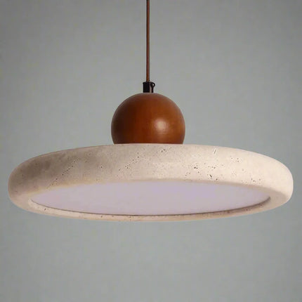 Lampa wisząca z trawertynu i drewna, dimmable LED, styl Wabi-Sabi, 28W, ideal 6
