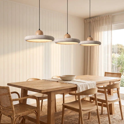 Lampa wisząca z trawertynu i drewna, dimmable LED, styl Wabi-Sabi, 28W, ideal 7