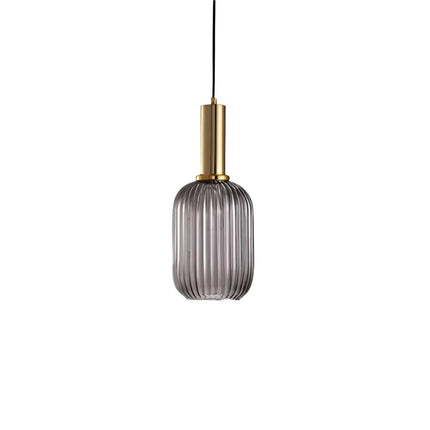 Lampa wisząca z żebrowanego szkła E27 w eleganckim cylindrycznym kształcie, idealna 0