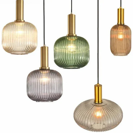 Lampa wisząca z żebrowanego szkła E27 w eleganckim cylindrycznym kształcie, idealna 1