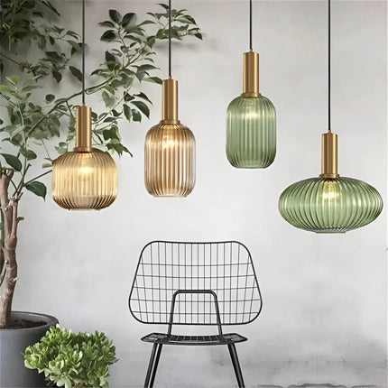 Lampa wisząca z żebrowanego szkła E27 w eleganckim cylindrycznym kształcie, idealna 2