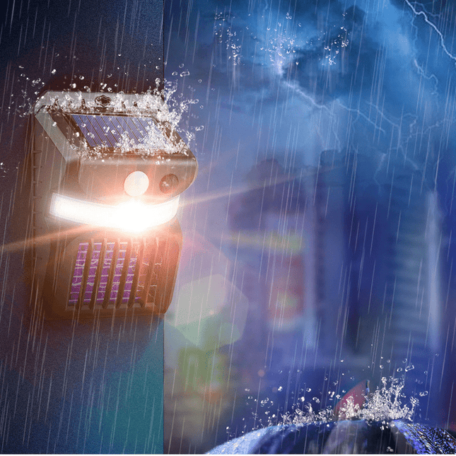 Lampa ogrodowa zasilana energią słoneczną z czujnikiem ruchu i systemem odstraszającym komary – lampa ścienna LED do ogrodu i na taras 1