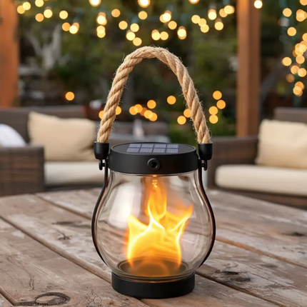 Lampa ogrodowa zasilana energią słoneczną z efektem płomienia i automatycznym włączaniem po zmroku – odporna na warunki atmosferyczne konstrukcja do użytku na zewnątrz 0