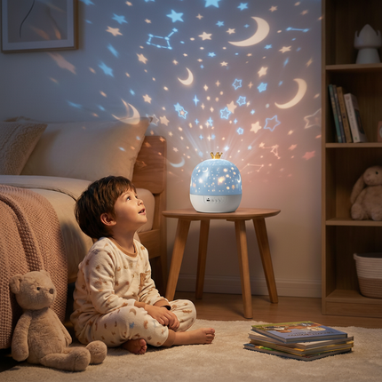 Lampa projektorowa LED Night Sky z tematycznymi slajdami – sensoryczna lampka nocna dla dzieci, bezpieczna i trwała konstrukcja 0