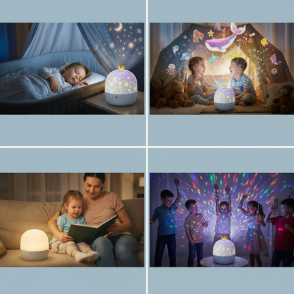 Lampa projektorowa LED Night Sky z tematycznymi slajdami – sensoryczna lampka nocna dla dzieci, bezpieczna i trwała konstrukcja 3
