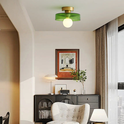 Lampa sufitowa Bauhaus z kulistym światłem – minimalistyczny design ze szkła i mosiądzu do nowoczesnych sypialni 2