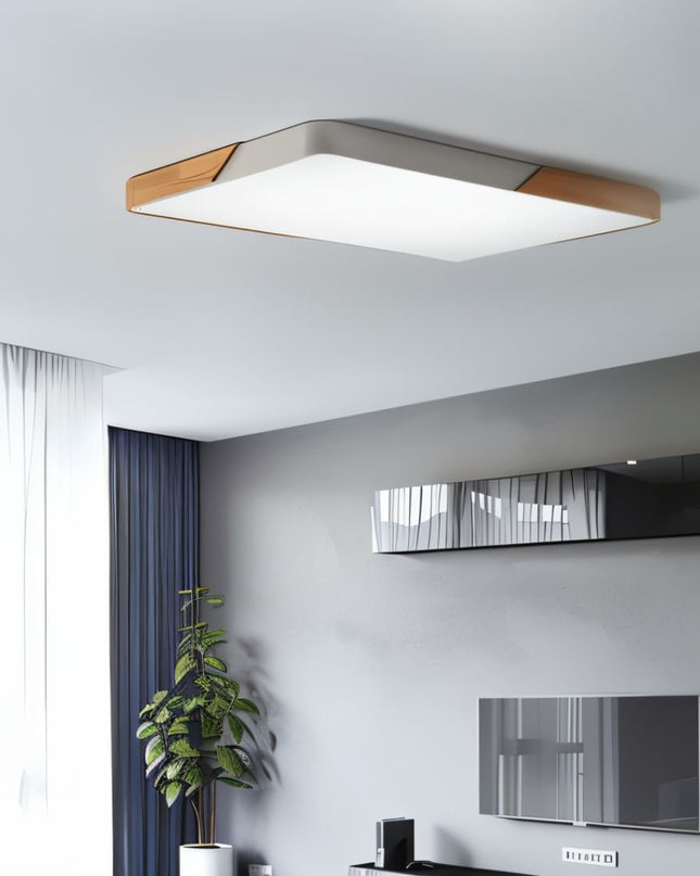 Lampa sufitowa LED z ramą drewnianą – nowoczesny, minimalistyczny design do sypialni i salonu 1