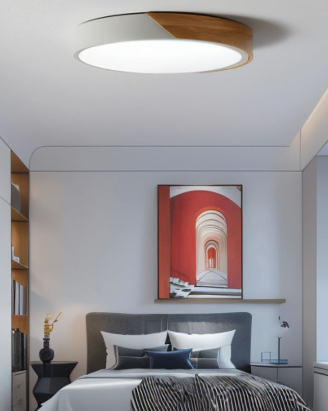 Lampa sufitowa LED z ramą drewnianą – nowoczesny, minimalistyczny design do sypialni i salonu 2