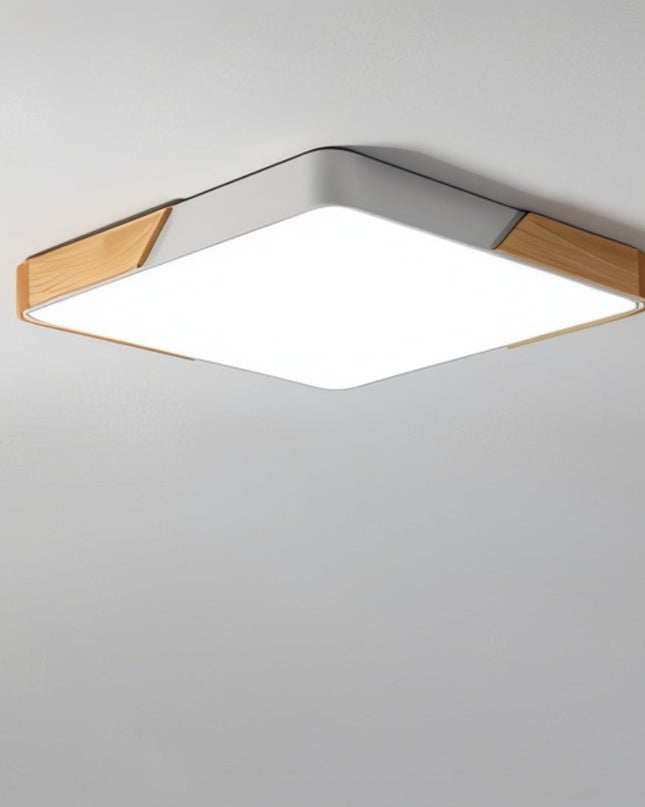 Lampa sufitowa LED z ramą drewnianą – nowoczesny, minimalistyczny design do sypialni i salonu 3