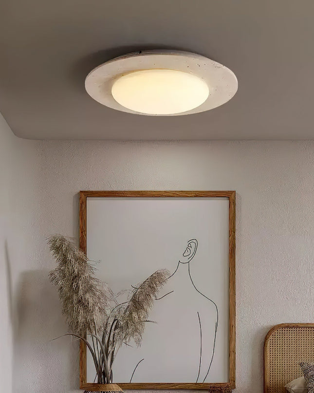 Lampa sufitowa Sky Dome z żółtego trawertynu i litego drewna – elegancka lampa w kształcie kopuły 0