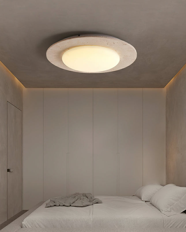 Lampa sufitowa Sky Dome z żółtego trawertynu i litego drewna – elegancka lampa w kształcie kopuły 1